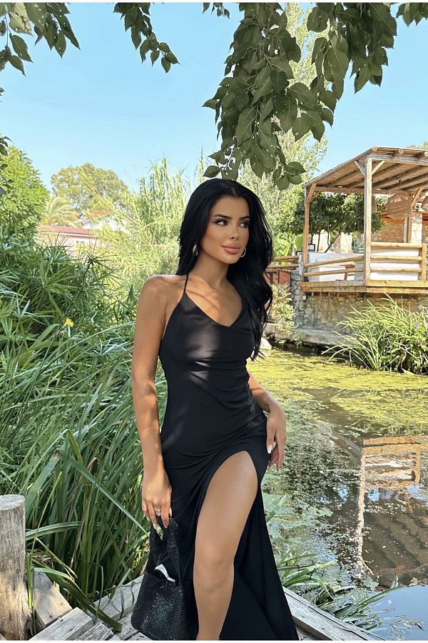 Deep slit dress discount