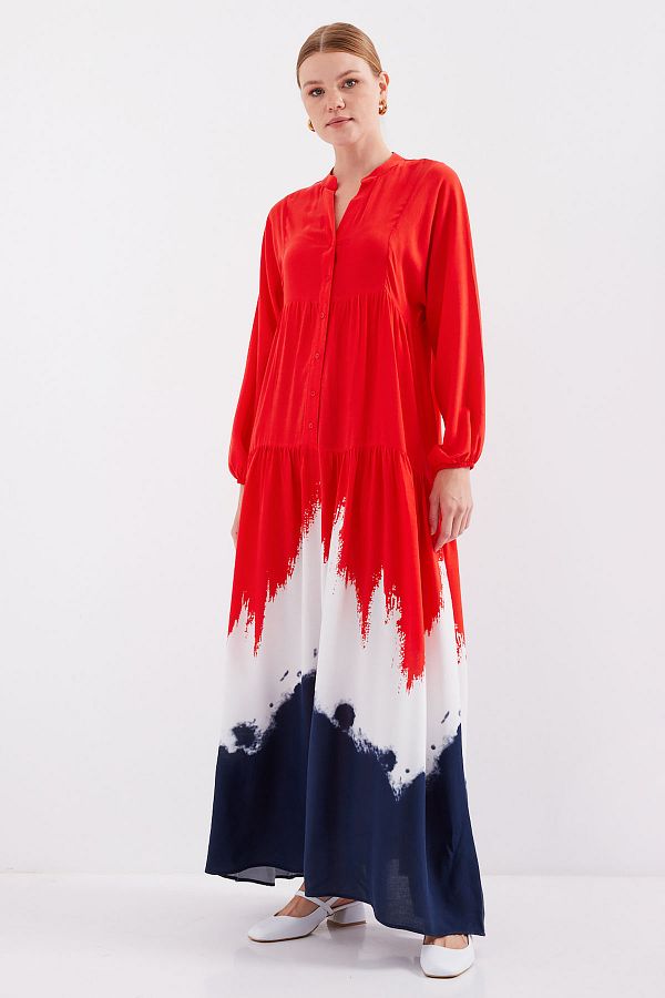 Bigdart-2423 Model Authentic Patterned Red Dress 1