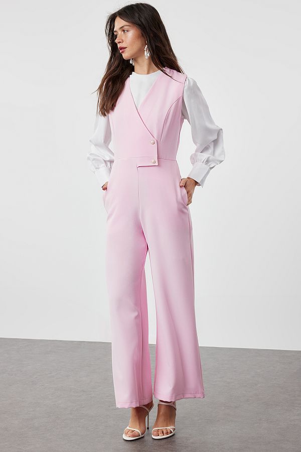 Trendyol Modest-Pearl részletes rózsaszín széles lábú jumpsuit - TCTSS24TL00005 1