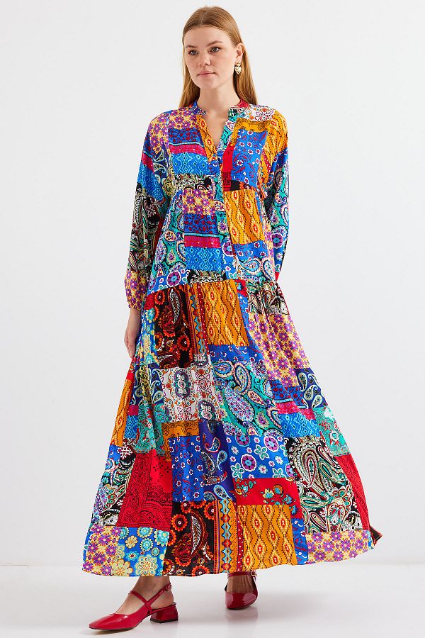 Bigdart-2423 Model Authentic Patterned - Multicolored Dress 1