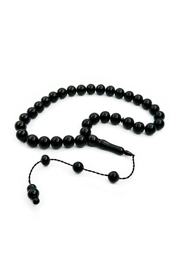 TAŞHAN-12 mm Large Size Erzurum Oltu Prayer Beads with Globe Cut 1