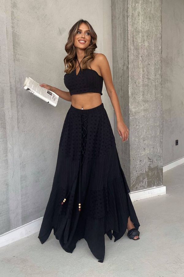 Ortaya Çık-Bohemian Black Asymmetrical Layered Skirt 1