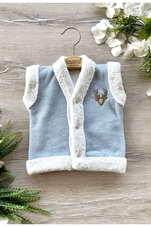 PATSAN Içi Peluşlu Wellsoft Kışlık Bebek Yelek Geyik Nakış Mavi