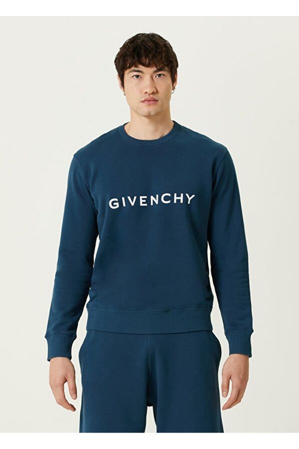 Givenchy Dark Blue Logo Printed Sweatshirt Trendyol
