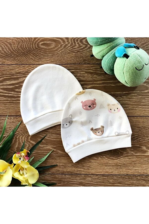 PATSAN Organik Pamuk 2'li Penye Bebek Şapka Bere Takım Ayılar