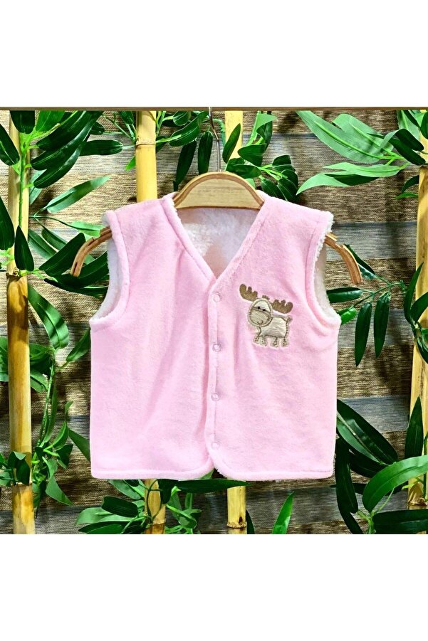 PATSAN Kadife Kışlık Mevsimlik Içi Peluş Polar Çift Taraflı Kullanılabilir Bebek Yelek Geyik