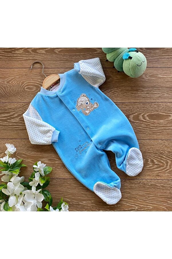 Renkli Puset Kadife Kışlık Patikli Bebek Uyku Tulumu Ayı Tavşan
