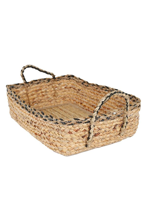 KANCAEV-Basket, Wicker Rectangular Handle, Black Stripe, Handmade Special Product, Large, 28*40cm. 1