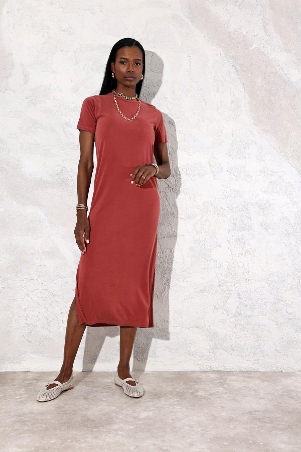Brick red color dress top
