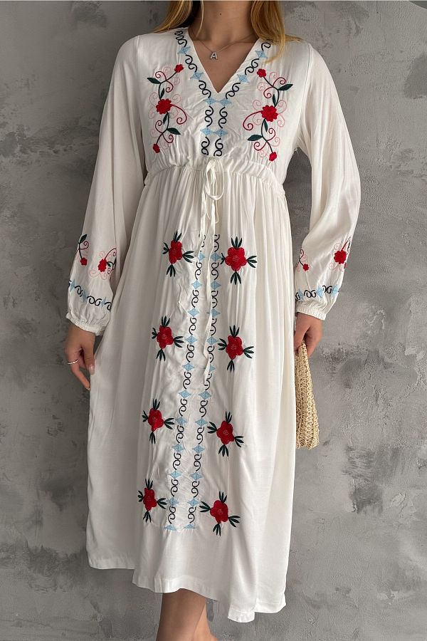FEMELLE-Rochie de damă din bumbac brodat alba 1