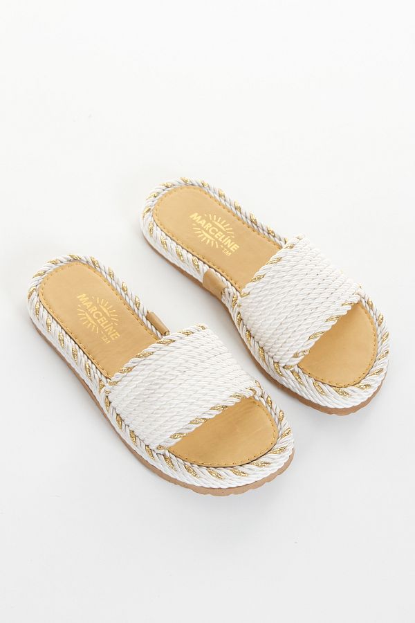 marceline-White Glitter Lightweight Stringed Straw Comfortable Sole Slippers 1