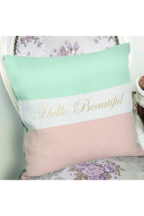 Realhomes Hello Beautiful Mint Green Tan Digital Printed Modern Pillow Throw Pillow Cover Trendyol