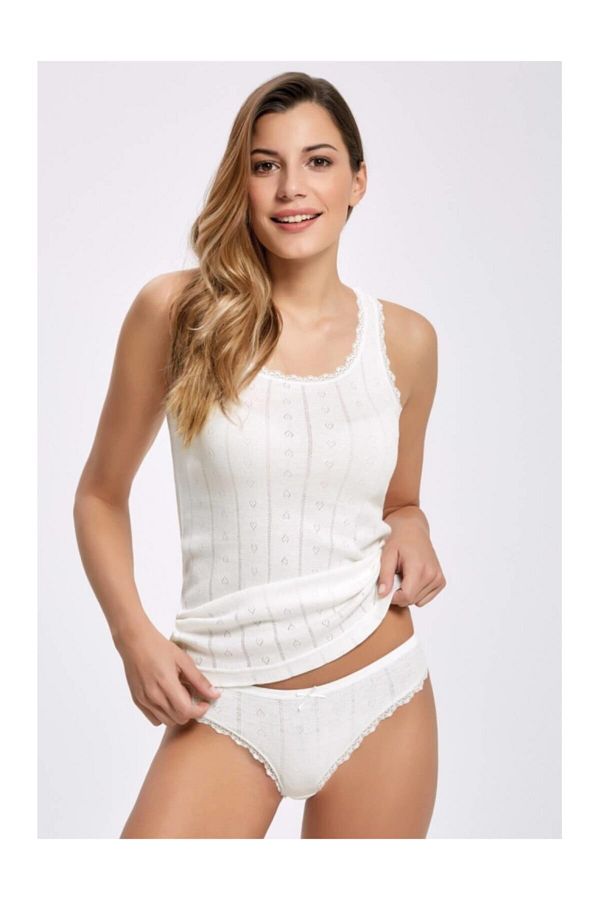 Tutku-Jacquard Thick Strap Ecru Bottom Top Set Dng Tekstil 1
