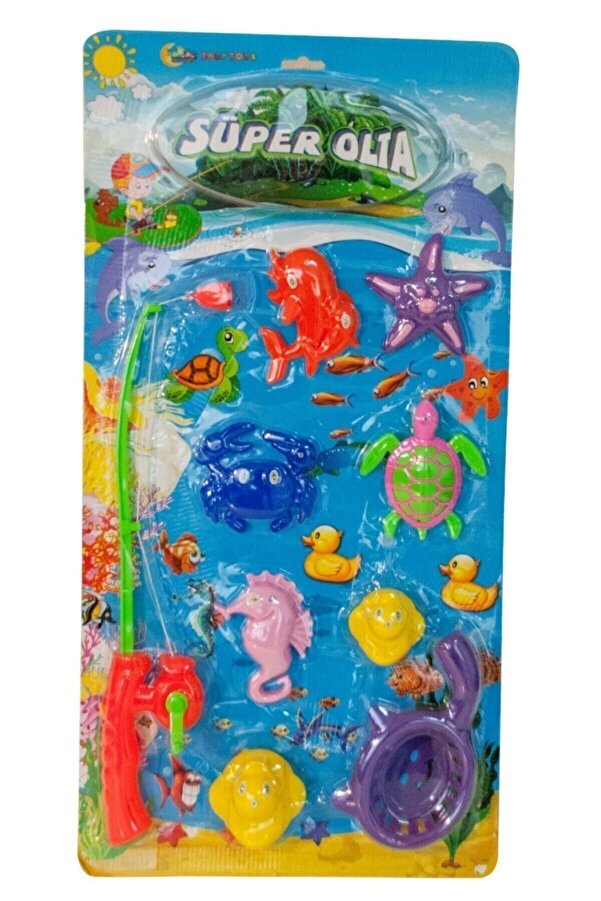 Ahi Mıknatıslı Olta Balık Etkinlik Seti - Kartelada Okyanus Canlıları Jumbo Boy 9 Parça