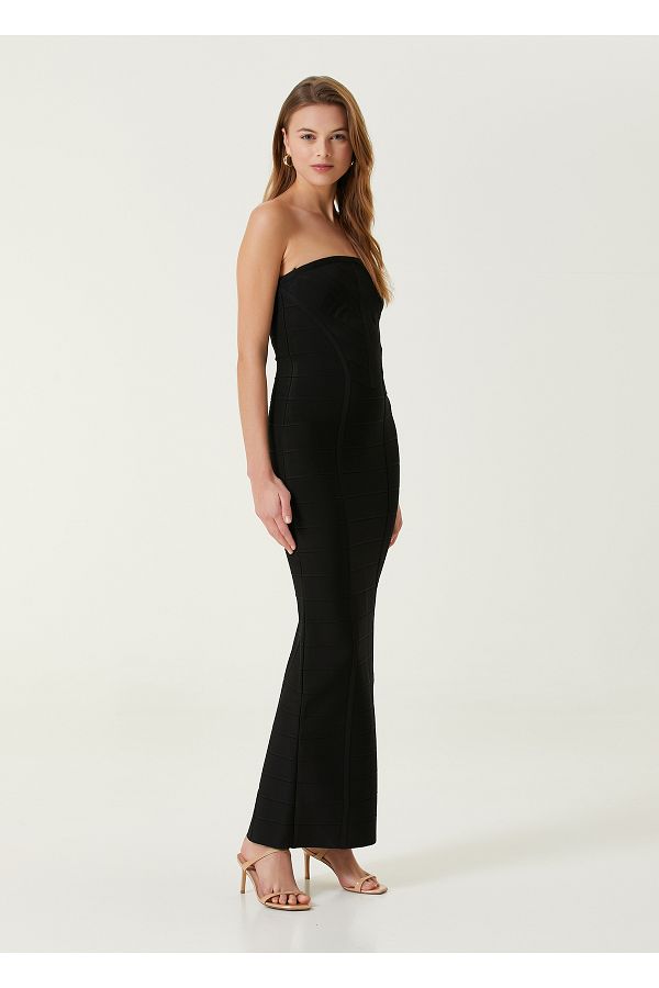 Herve Leger Strapless Black Maxi Evening Dress Size XS Trendyol