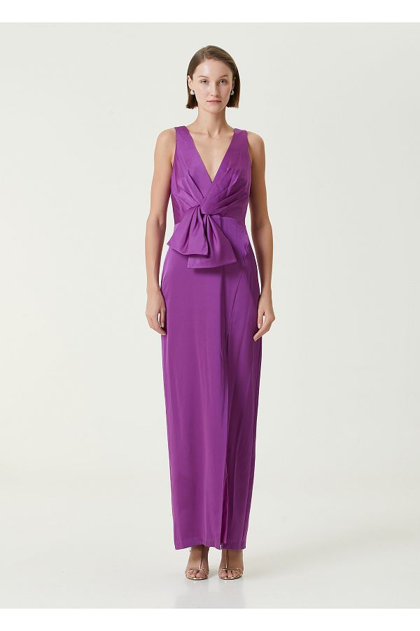 Aidan Mattox Maxi Evening Dress Purple Knot Detail Size 12 Trendyol