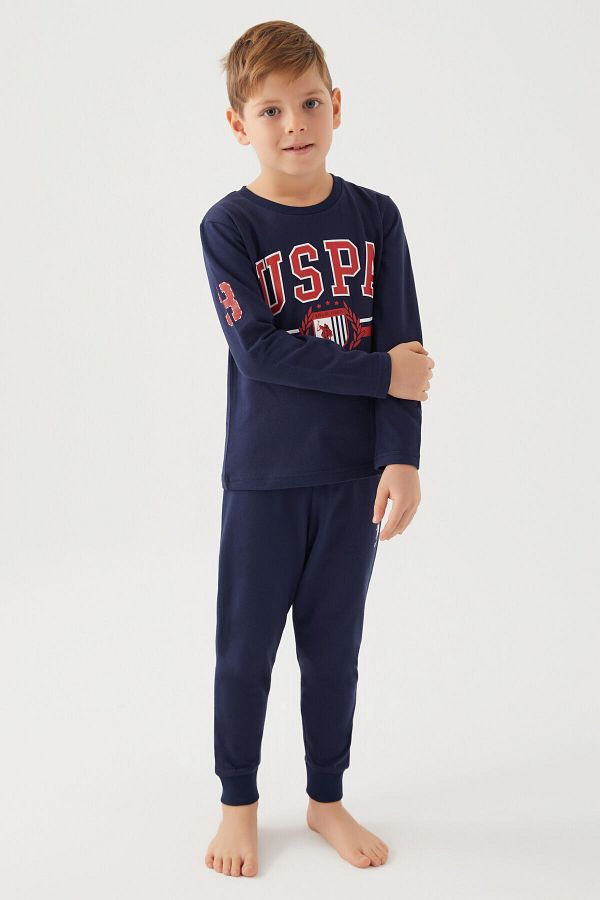 U.S. Polo Assn. Boy s Navy Blue Long Sleeve Pajama Set Trendyol