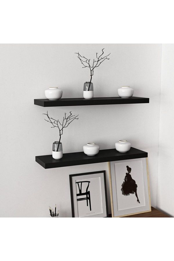 Egecan Mobilya-Black Wall Shelf Set of 2 Hidden Shelf Flying Shelf (50-50) 1