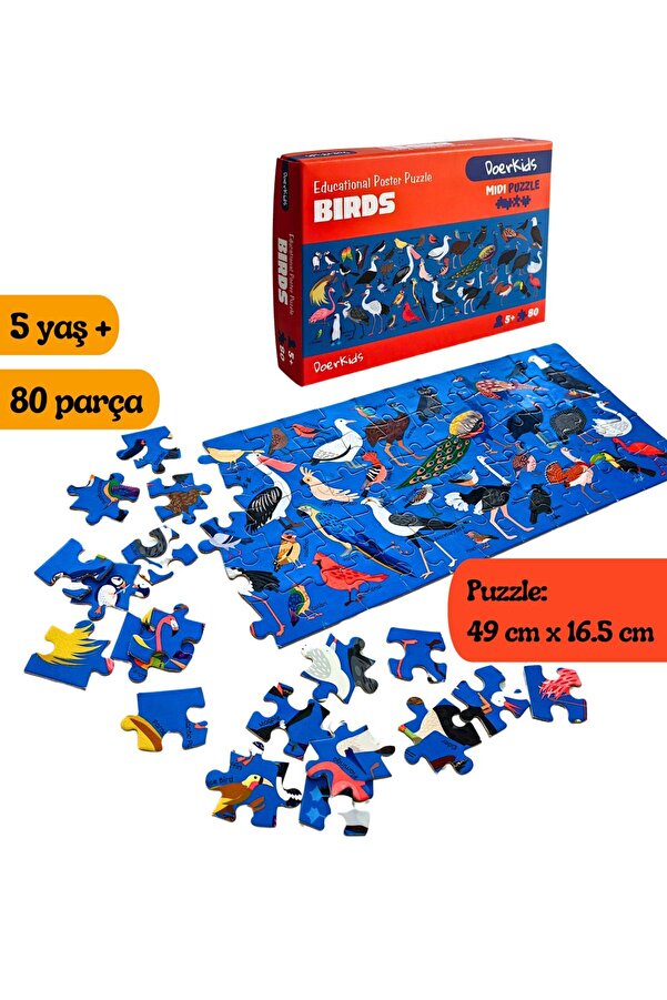DoerKids Birds – Kuşlar Midi Puzzle | 4-9 Yaş 80 Parça