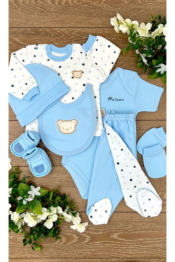 PATSAN 7 Piece Cotton Baby Hospital Exit Bear Pointed ZIBIN PYJAMA BODY HAT GLOVES BIB SHOOTS Trendyol