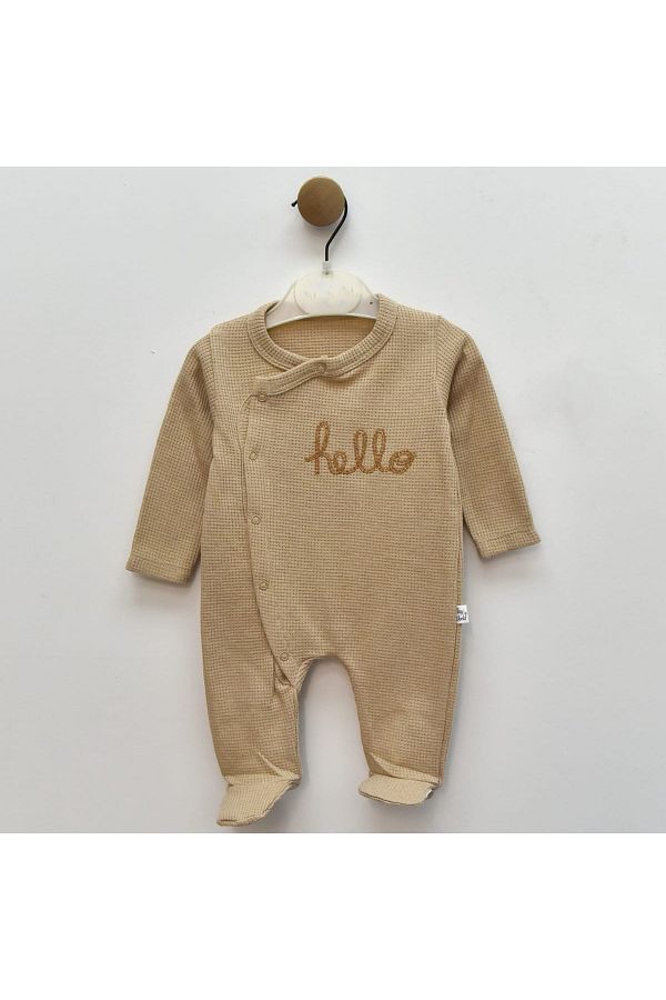 Tiny World-Hello Embroidered Side Open Jumpsuit with Booties 1