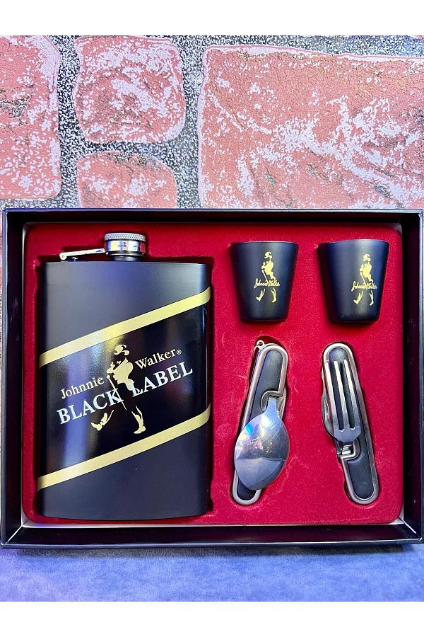 Black Label-STAINLESS STEEL 8 OZ (236 ML) WHISKY WOTKA LICOR COGNAC FLASK SET 1