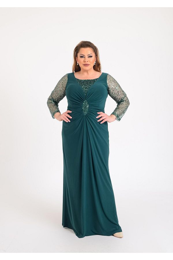 L LAS XXL Green Large Size Lycra Long Evening Dress Trendyol
