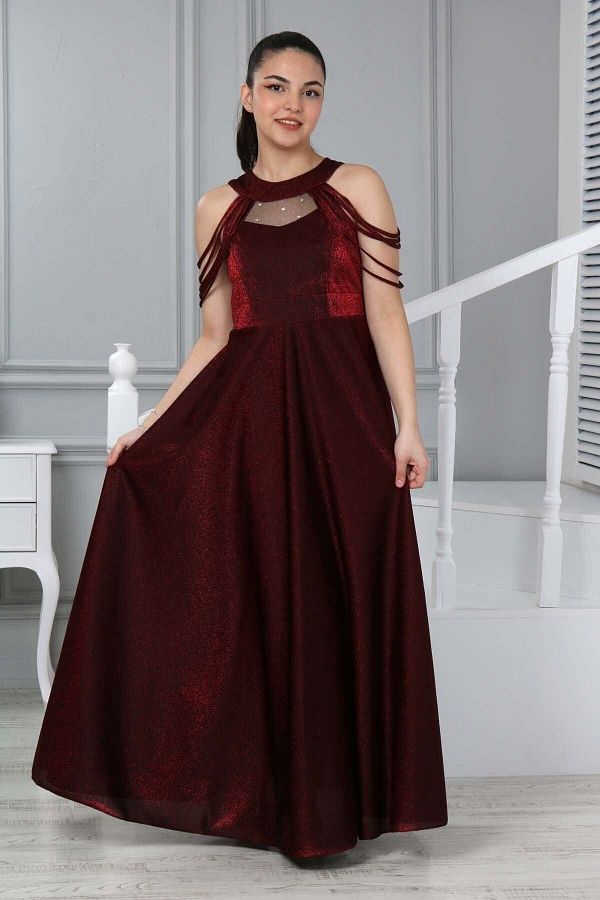 Asortix Children s Monorail Satin Fabric Long Evening Dress Lined Evening Dress Night Graduation Dress Trendyol