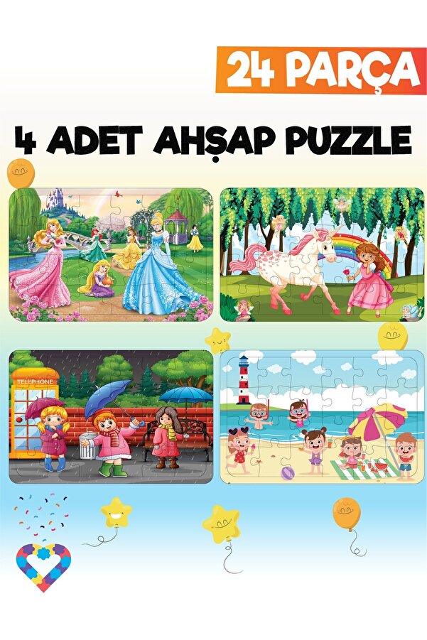 esatoys 24 Parçalı Montessori Ahşap Puzzle – 4-5 Yaş Eğitici Oyuncak