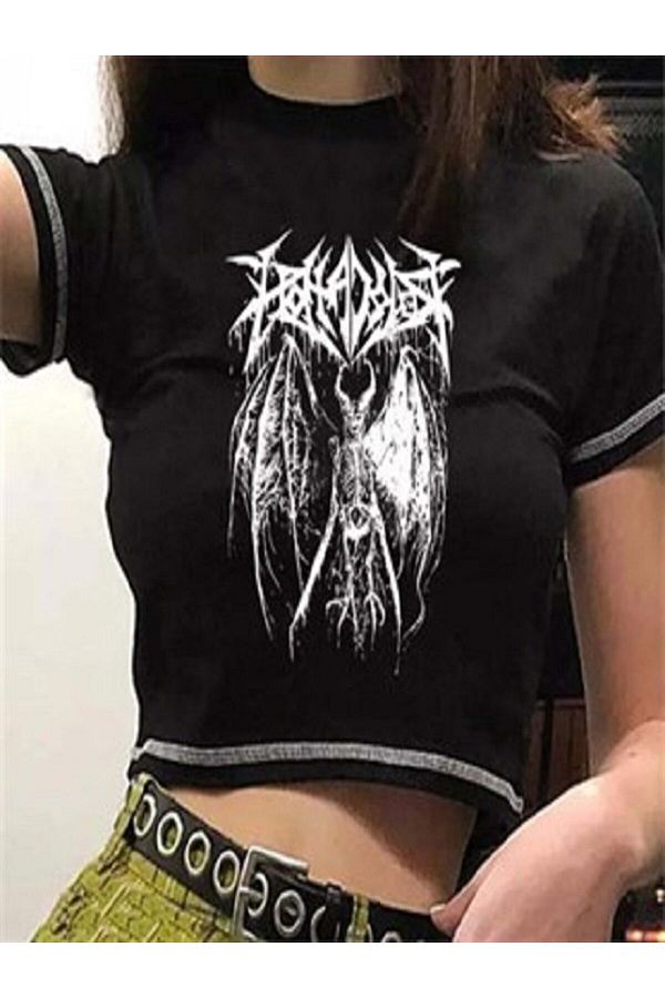 Touz Moda-Harajuku Gothic Fashion - Winged Skeleton Half Women's T-shirt 1