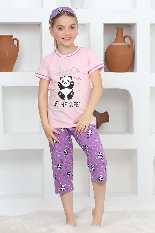 KAP K DS Red Panda Printed Girl s Capri Pajama Set Crew Neck Eye Patch Trendyol