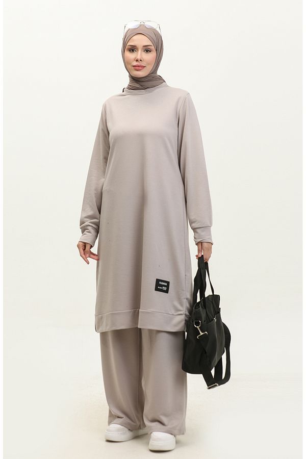 sefamerve-Light Gray Two-String Tunic and Trousers Set - 0044-25 1