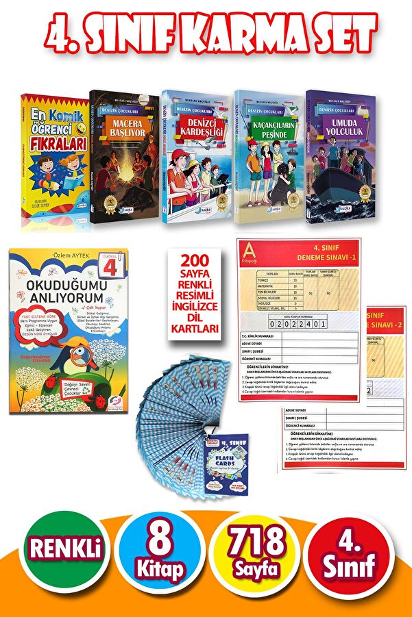 Harika Kitap 4.sınıf Karma Hikaye Seti Ve Okuduğumu Anlıyorum 8 Kitap 718 Sayfa-ingilizce Dil Kartı Hediyeli