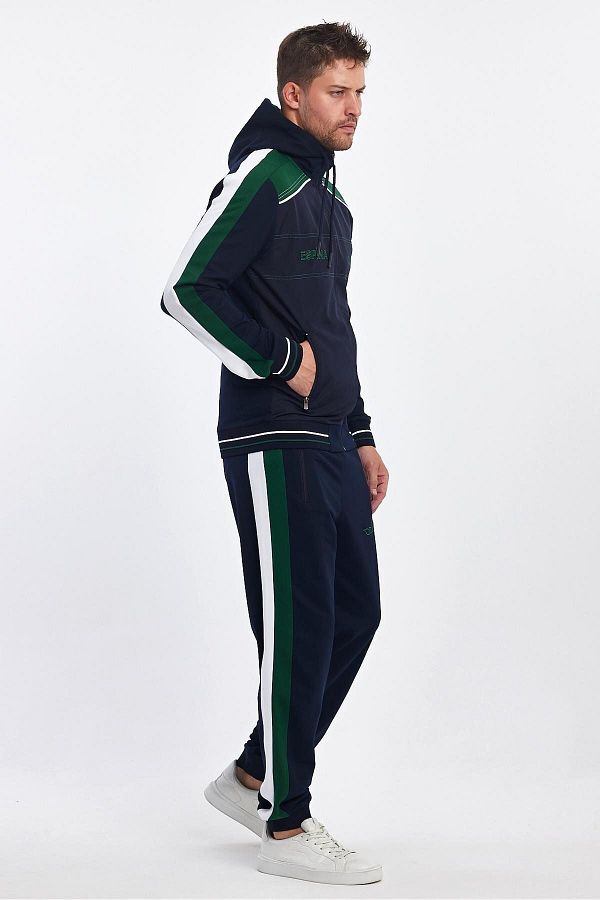 L VE SPORT Navy Blue Men s Sports Tracksuit Set Robe Sleeves Hooded and Zippered Trendyol