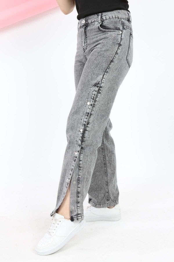 Asortix Girl s Wide Leg Denim Jeans with Side Snap Buttons Trendyol