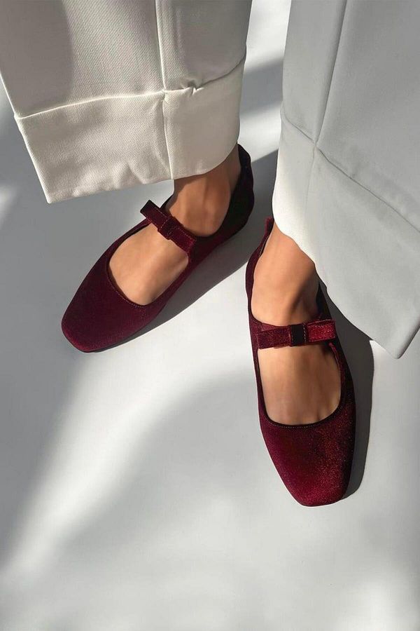 Maroon velvet flats online