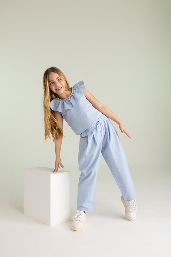 DeFacto-2-teiliges Set aus ärmelloser Bluse und Hose für Mädchen in Hellblau 1