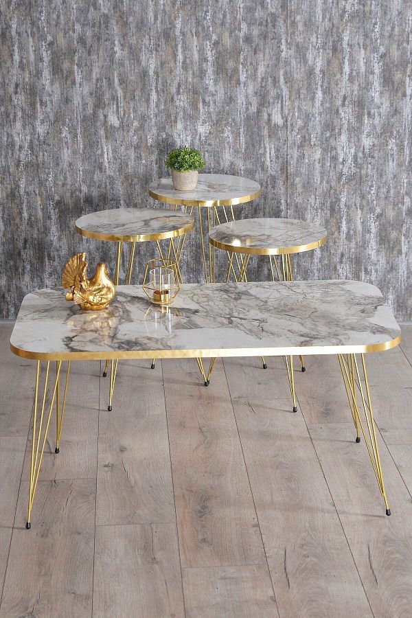 GOLDFALEZ-4-Piece Gold Frame Coffee Table Set Efes Collection | Modern Nesting Tables 1