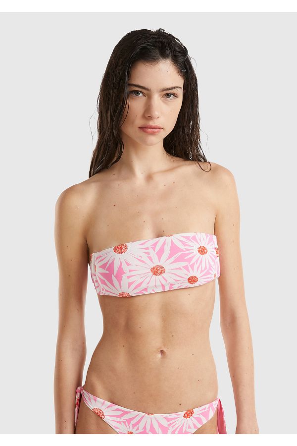 United Colors of Benetton Pink Patterned Strapless Bikini Top Back Tie All Trendyol