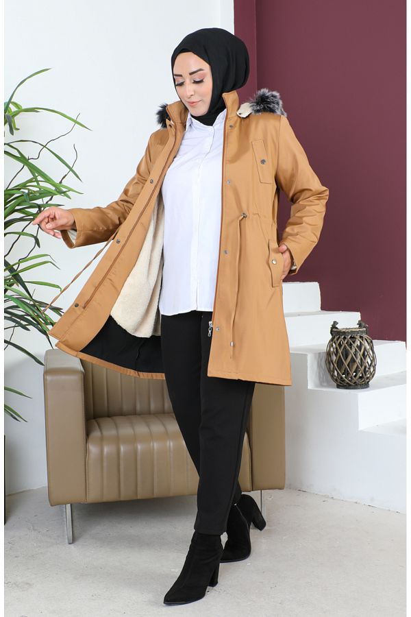 Plus size tan coat top