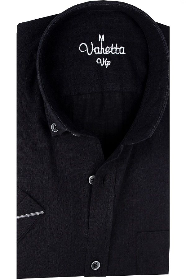 Varetta-Men's Kuzguni Black Linen Cotton Pocket Summer Short Sleeve Shirt Cotton Shirt 1