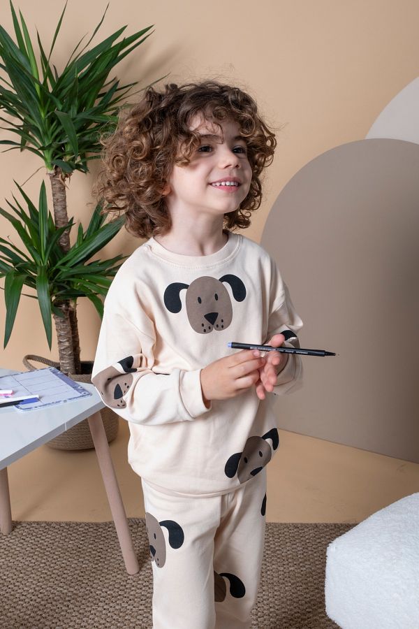 Bubito-Set ursuleț de pluș pentru copii dublu de sus și de jos-bej 1