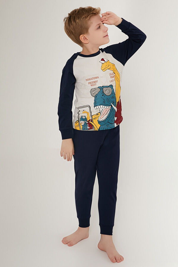 Rolypoly-Downtown Freway White Navy Blue Boy Long Sleeve Pajamas Set 1
