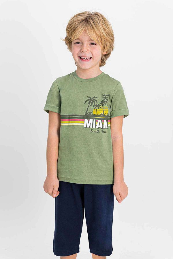 Arnetta-Boy's Miami Light Khaki Crew Neck Capri Set 1