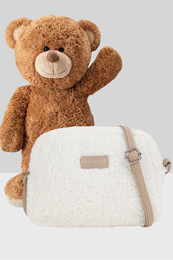 NOTHING Kadın Vizon Krem Kürklü Peluş Mini Urban Çapraz Omuz Çanta