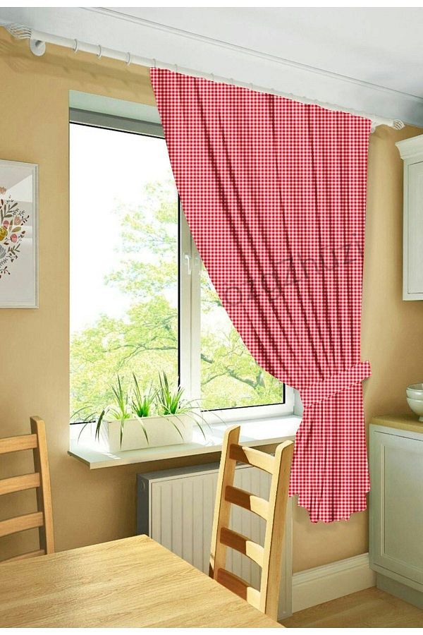 perlina home-Plaid Red Rustic Single Wing Plain Planted Background Curtain (Width X Length) 1