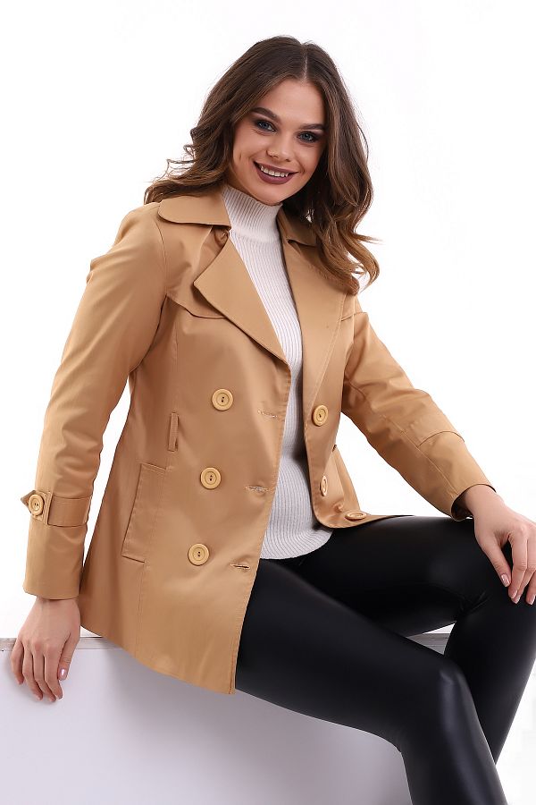 Cotton Mood 224250094 Camel Beltless Double Breasted Trench Coat Trendyol