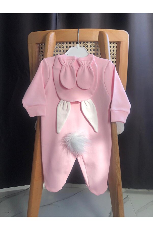 Bebe wini %100 Pamuk Pembe Patikli Tavşan Tulum Takımı