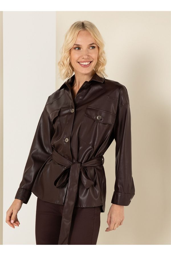 Pierre Cardin-Brown Oversize Women's Shacket - DUPRAY-G Size 42 1
