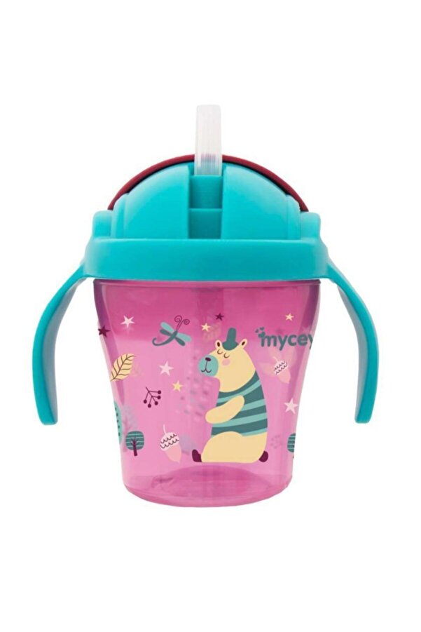 mycey 5210 Kulplu  Pipetli Bardak 200 ml 9 Ay+ Pembe
